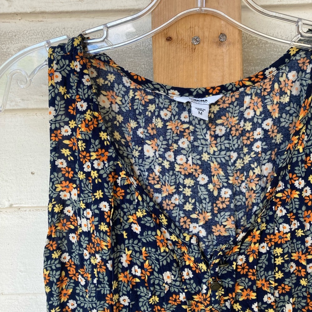 Sonoma Navy Floral Button-Front Dress with Orange & Cream Blooms